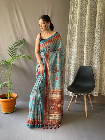 Pure Malai Cotton Saree with Kalamkari Pattern | Kadambari Cotton Sarees