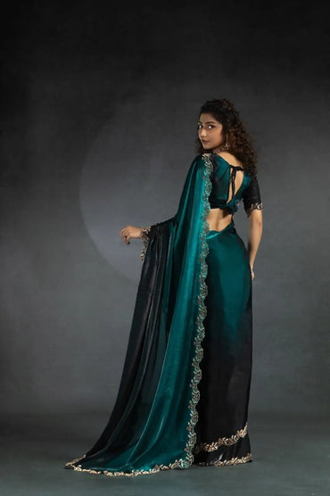 Shaded Space Silk Saree with Jarkhan Work | Elegant Silk Saree Collection
