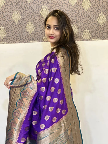 Soft Silk Saree with Zari Weaving | Paithani Saree for Wedding & Festive Wear (Purple)