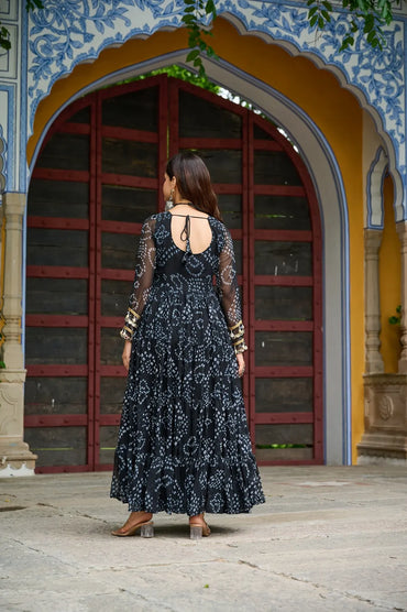 Bandhani Print work with kutchi patchework in Faux Georgette.