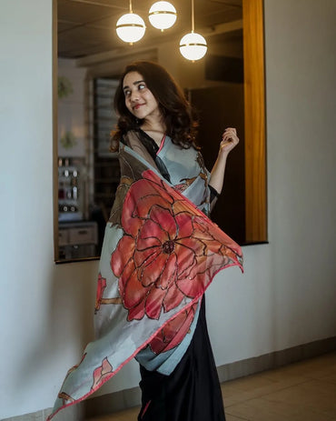 Premium Japan Satin Saree Collection with Floral Valmoti Handwork Pallu