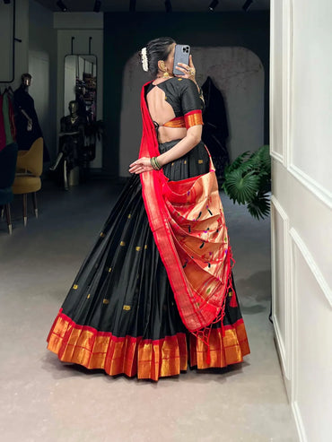Silk Paithani Lehenga Choli | Jacquard Silk Zari Weaving Lehenga for Weddings & Festive Wear (Black)
