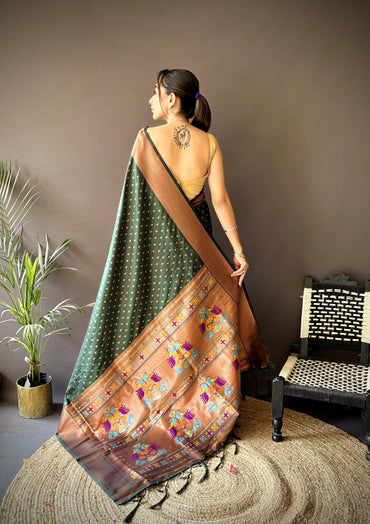 Pure Paithani Saree with Copper Zari & Designer Pallu – Soft Weave (Green)