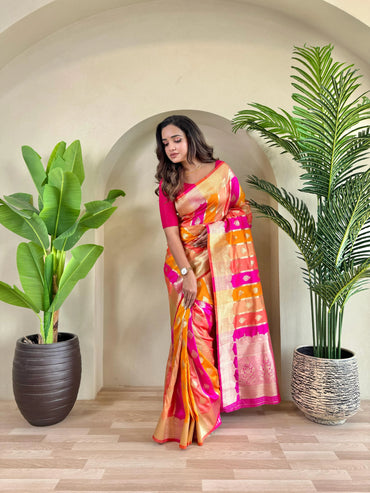 Premium Banarasi Satin Silk Sarees with Contrast Blouse | Wedding & Festive Saree