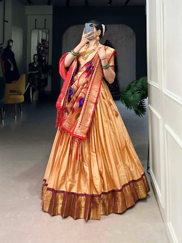 Silk Paithani Lehenga Choli | Jacquard Silk Zari Weaving Lehenga for Weddings & Festive Wear (Yellow)