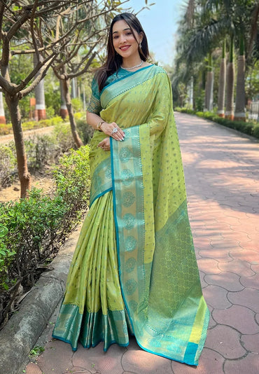 Budget Friendly Tissue Zari Woven Saree | Kanchipuram Pattu Traditional Saree (Green)