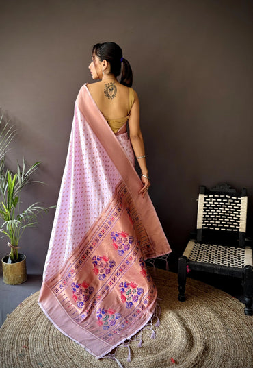 Pure Paithani Saree with Copper Zari & Designer Pallu – Soft Weave (Light Pink)