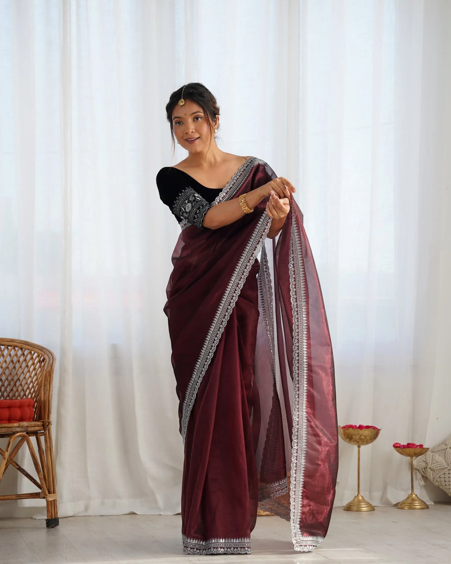 Beautiful light weight dola tussar silk sarees with all over temple design along with zari border