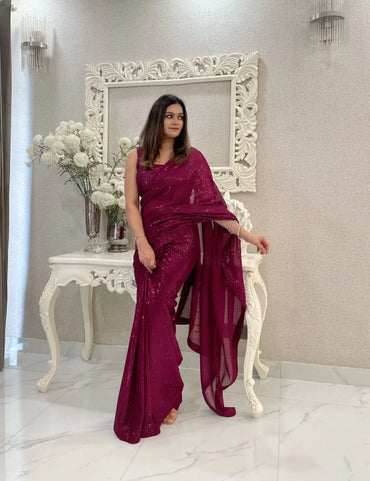 Buy Georgette Saree Online – Designer Party Wear & Wedding Collection (Maroon)