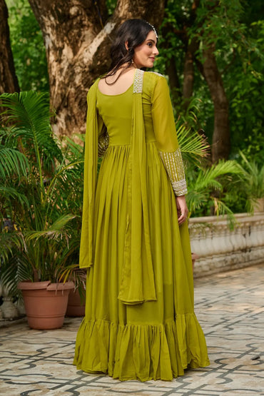 Indian Ethnic Star Georgette Gown with Dupatta – Embroidery & Sequins Work