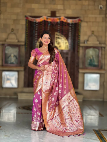 Banarasi Silk Saree with Zari & Meenakari – Premium Wedding Collection (Light Pink)
