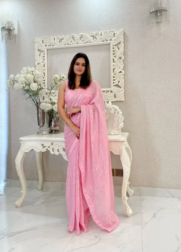 Buy Georgette Saree Online – Designer Party Wear & Wedding Collection (Pink)