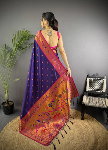 Pure Paithani Saree with Peacock & Deer Pallu – Traditional Maharashtrian Weave