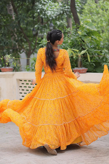 Navratri Lehenga Choli 2025 – Bandhej Print Designer Lehenga Set (Yellow)