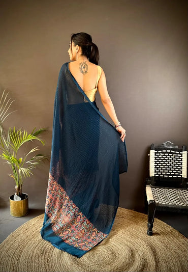Fancy Georgette Saree with Sequence Work & Foil Print | Party Wear Saree (Blue)