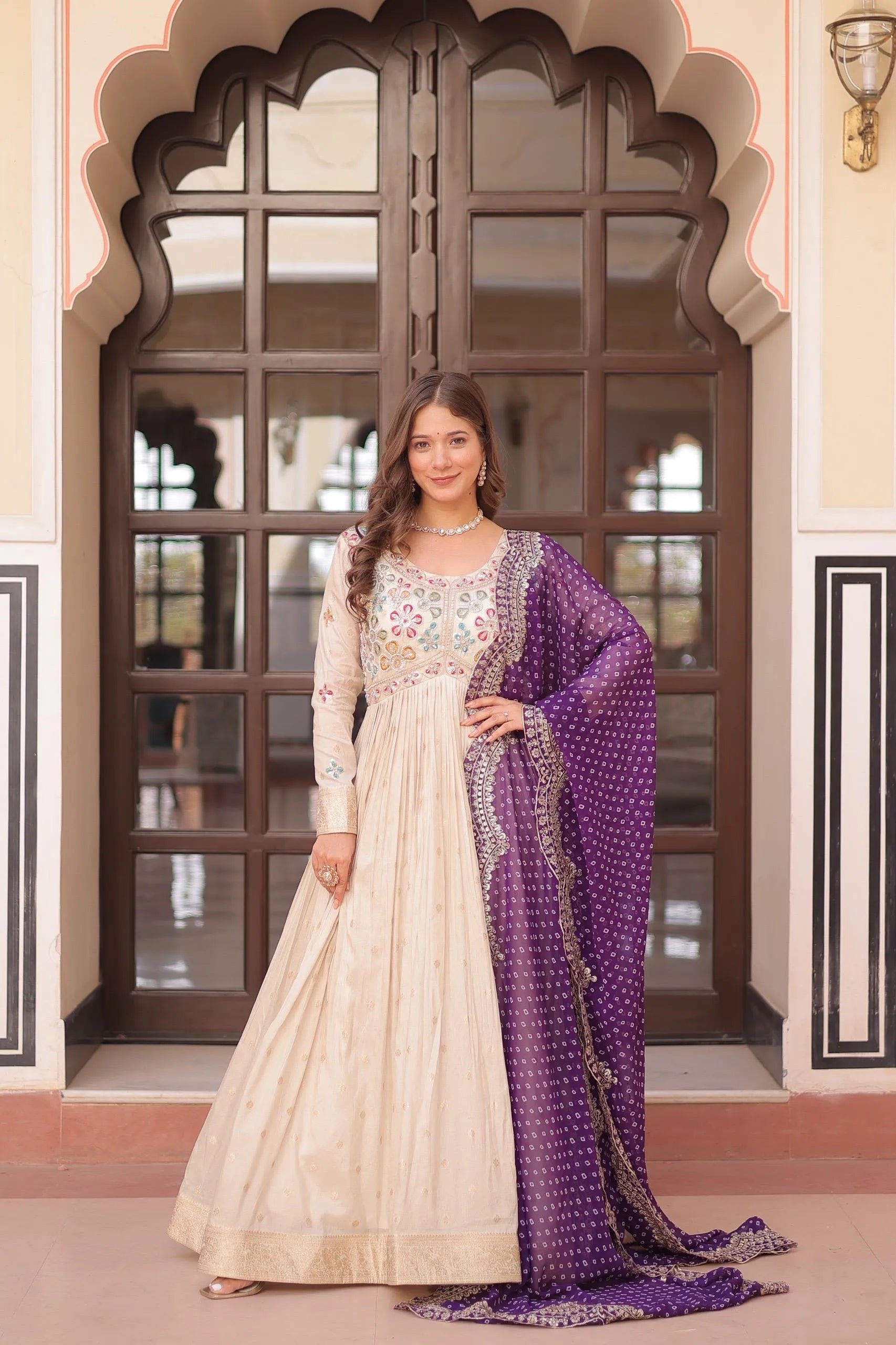 Trending Bandhani Printed Embroidered Gown with Dupatta | Jacquard & Georgette Gown Collection 2025