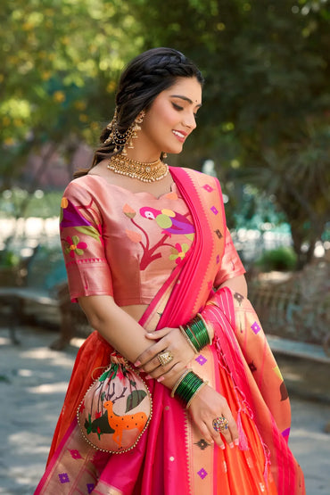 Paithani Saree Lehenga for Ganpati | Jacquard Silk Paithani Saree with Blouse & Dupatta