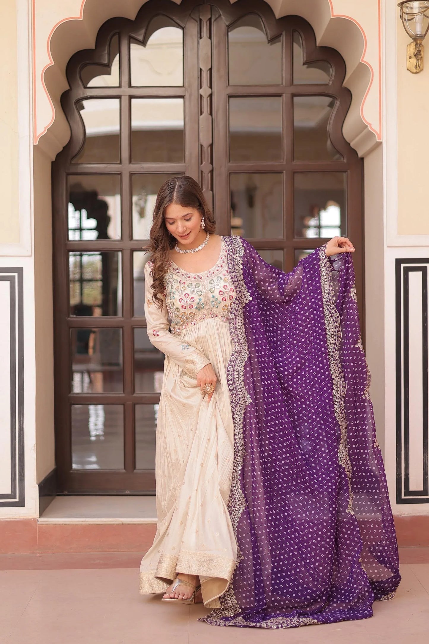 Trending Bandhani Printed Embroidered Gown with Dupatta | Jacquard & Georgette Gown Collection 2025
