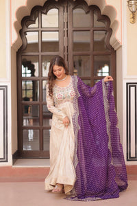 Trending Bandhani Printed Embroidered Gown with Dupatta | Jacquard & Georgette Gown Collection 2025
