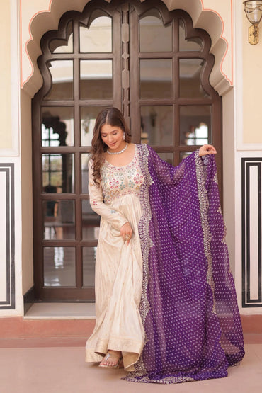 Trending Bandhani Printed Embroidered Gown with Dupatta | Jacquard & Georgette Gown Collection 2025