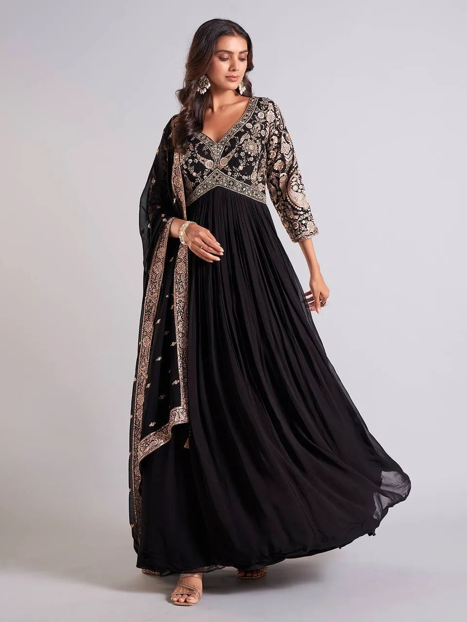 Party Wear Georgette Gown | Embroidery Sequins Designer Gown with Dupatta