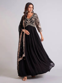 Party Wear Georgette Gown | Embroidery Sequins Designer Gown with Dupatta