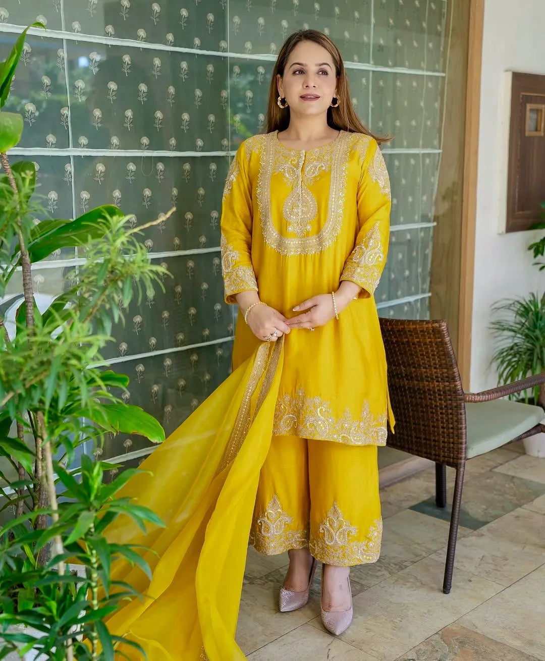 Designer Party Wear Suit | Heavy Chinon Silk with Embroidery & Sequins