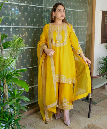 Designer Party Wear Suit | Heavy Chinon Silk with Embroidery & Sequins