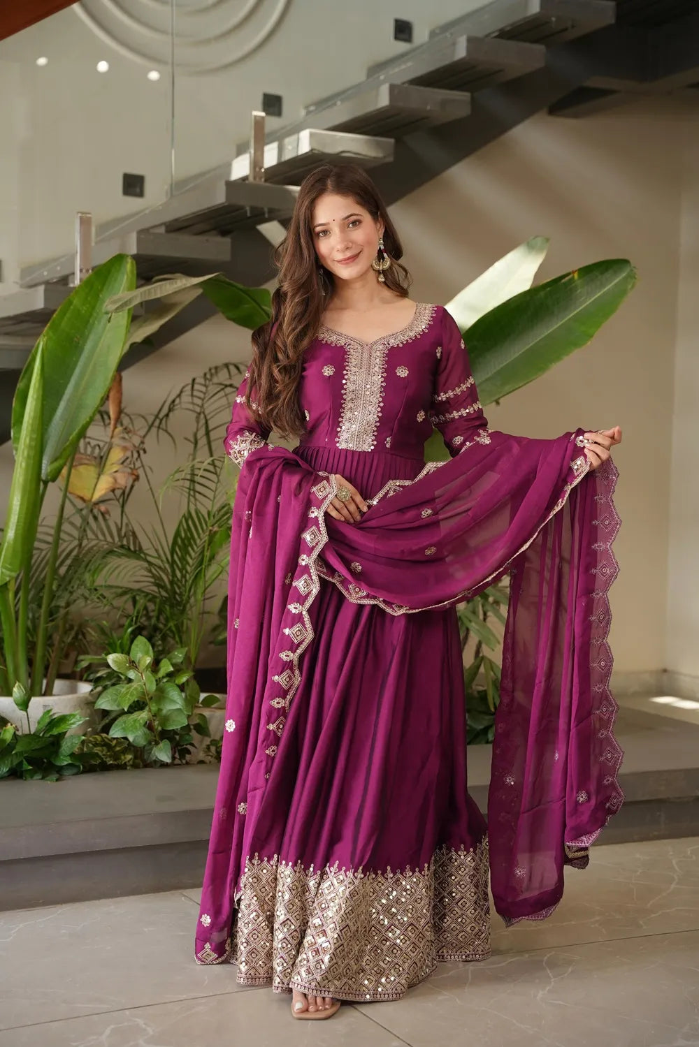 Designer Party Wear Gown with Embroidery Work | Premium Noha Crush Silk Fabric Gown