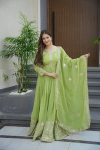 Designer Party Wear Gown Online | Embroidered Party Wear Gown Collection (Green)