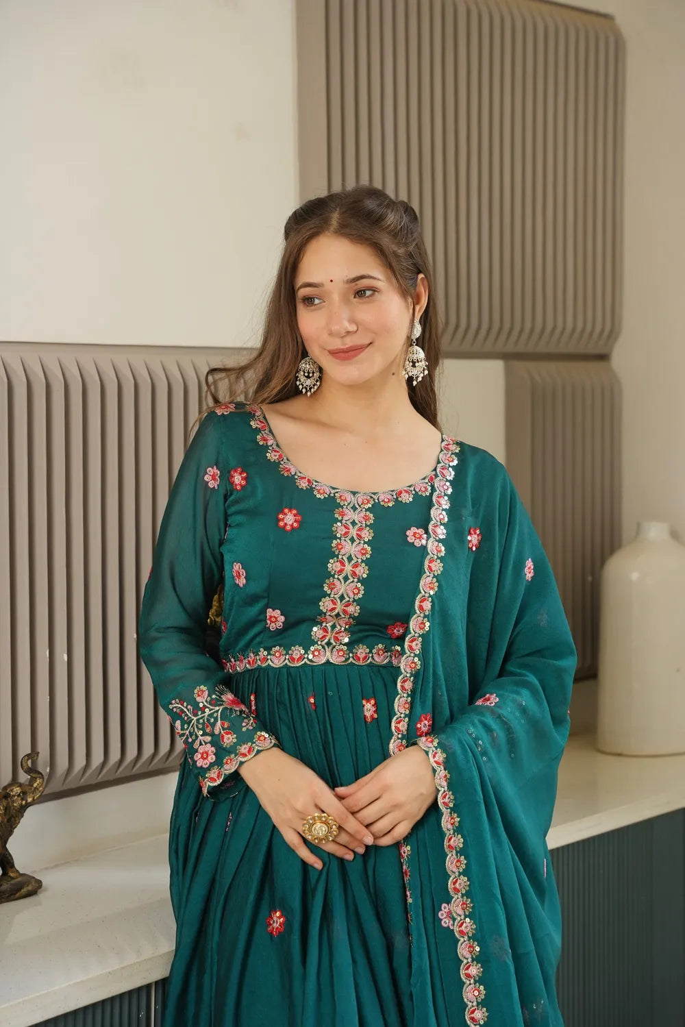 Best Designer Party Wear Gown Set | Crush Silk with Heavy Embroidery & Sequins Work