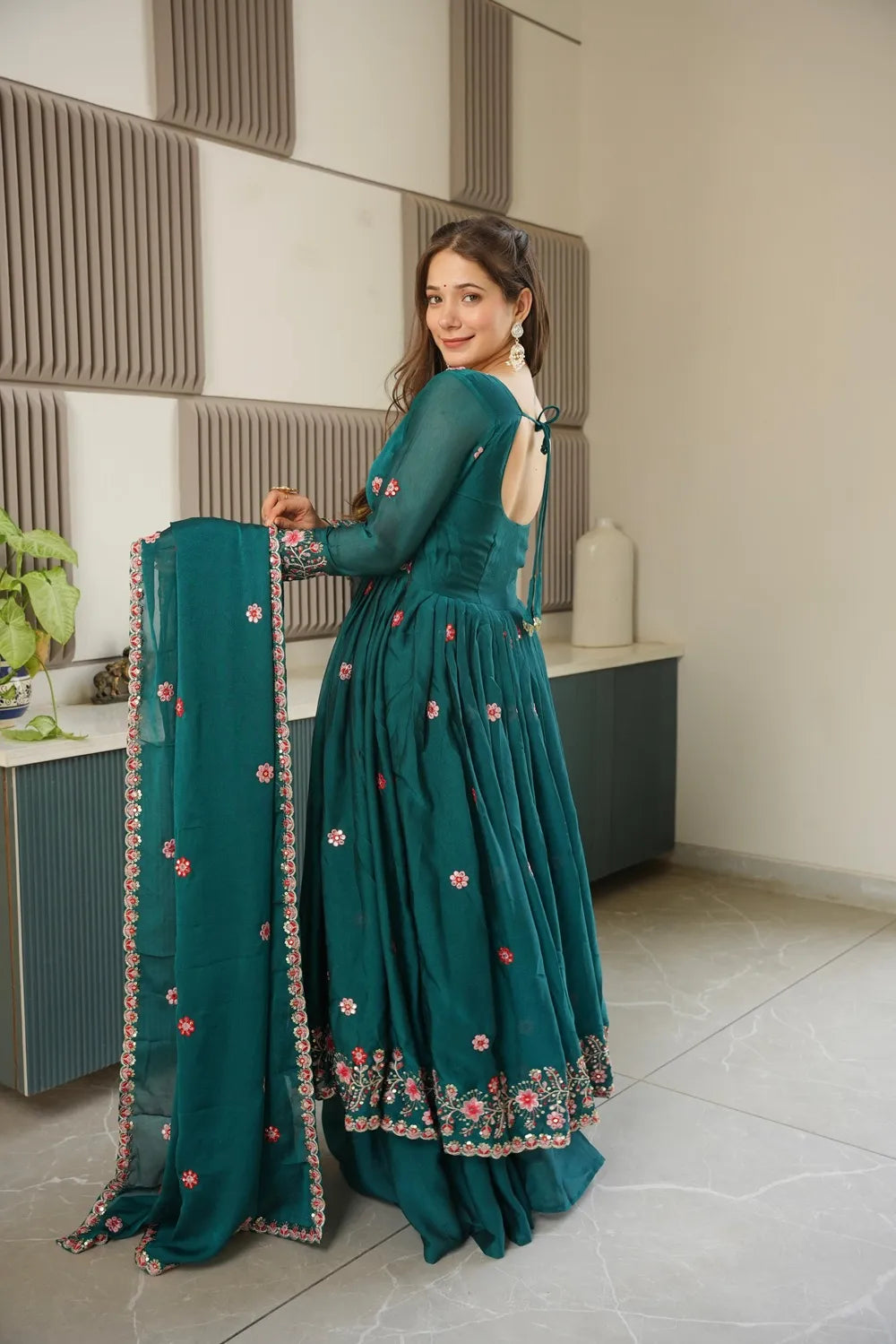 Best Designer Party Wear Gown Set | Crush Silk with Heavy Embroidery & Sequins Work