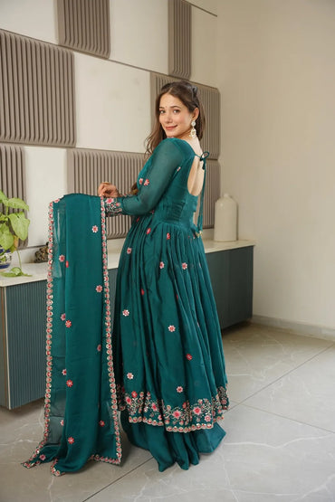 Best Designer Party Wear Gown Set | Crush Silk with Heavy Embroidery & Sequins Work