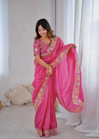 Trending Embroidery Saree | Premium Gold Crush Best-Selling Designer Saree
