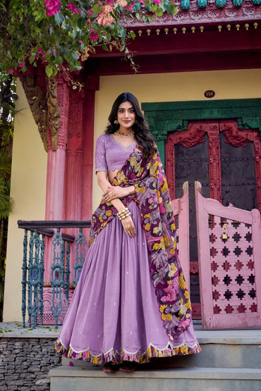 Lehenga Choli for Navratri | Silk Lehenga with Kalamkari Border | Designer Festive Wear