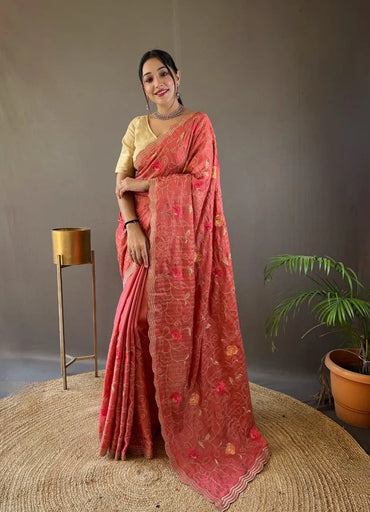 Elegant Tussar Silk Saree with Embroidery Jaal & Cutwork Border | Premium Silk Sarees