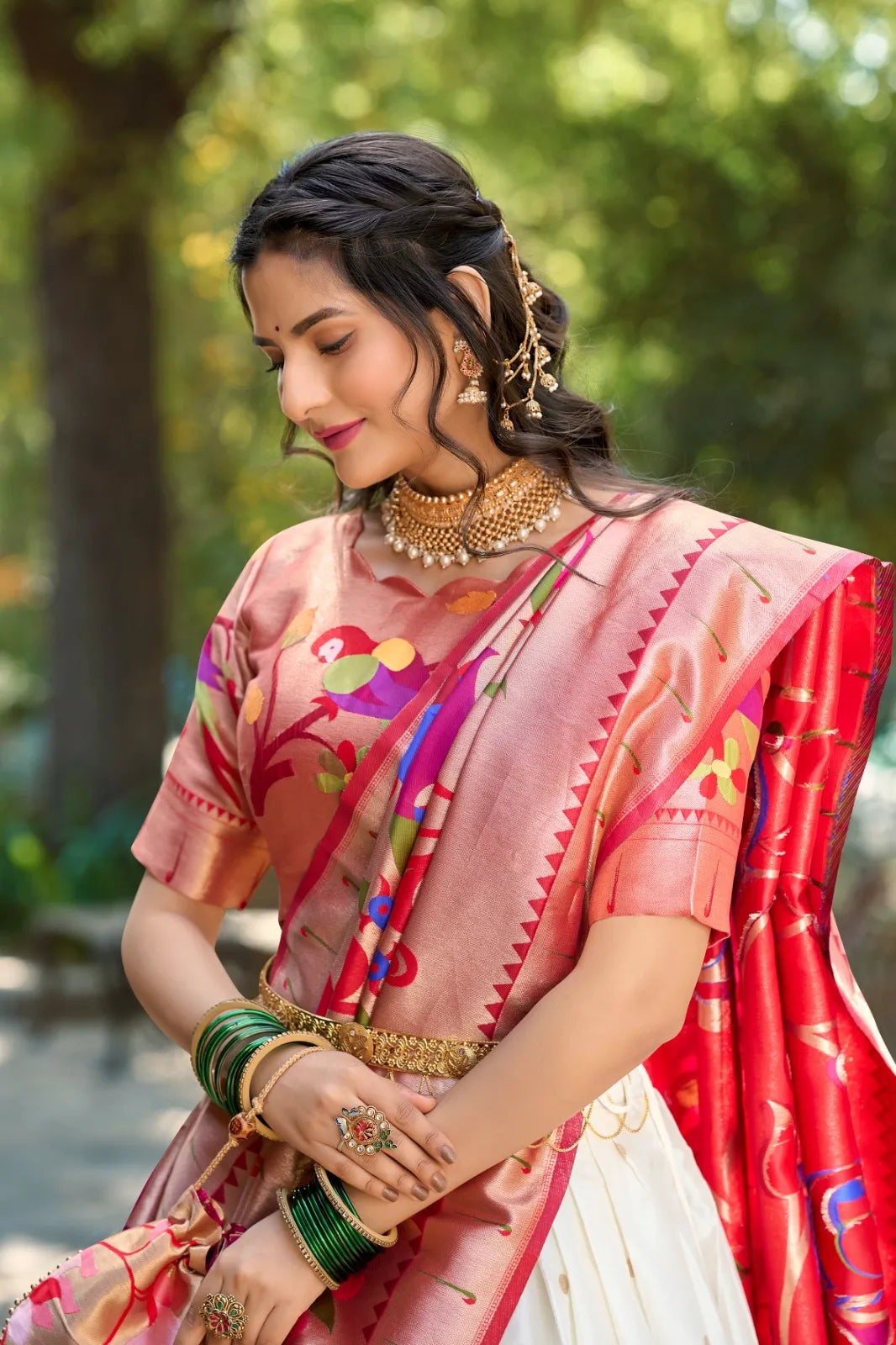 Paithani Saree Lehenga for Ganpati | Jacquard Silk Paithani Saree with Blouse & Dupatta