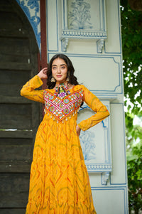 Navratri Collection 2025 | Bandhani Print Work Gown with Kutchi Patchwork | Full Sleeves Festive Gown