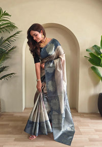 Premium Silk Weaving Saree with Banarasi Zari Work – Veenari Festive Collection (Gray)
