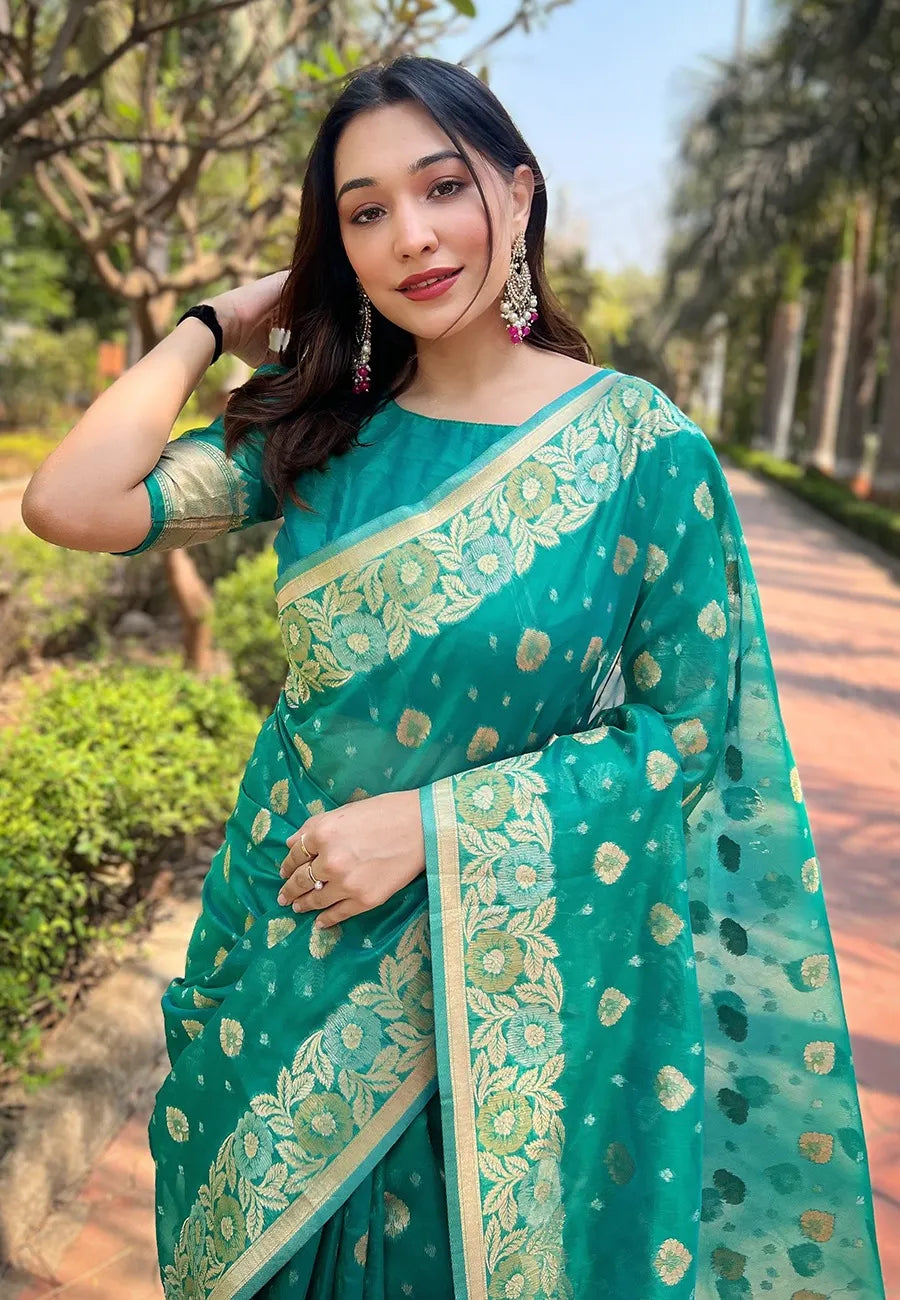 Floral Organza Sarees with Zari Weave – Trendy Collection