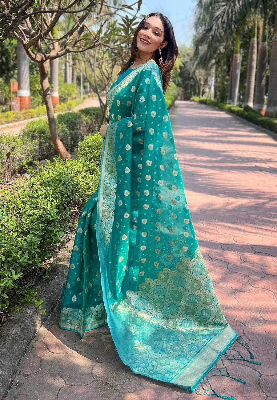 Floral Organza Sarees with Zari Weave – Trendy Collection