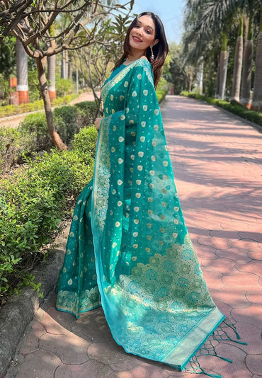 Floral Organza Sarees with Zari Weave – Trendy Collection