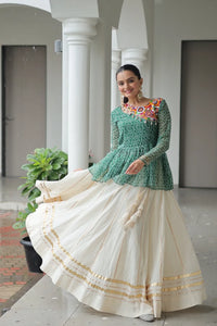 Navratri Cotton Lehenga Choli Online | Traditional Gota Patti & Bandhani Work (Green)