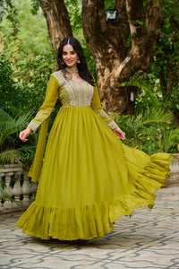 Indian Ethnic Star Georgette Gown with Dupatta – Embroidery & Sequins Work