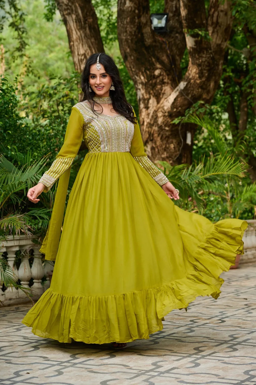 Indian Ethnic Star Georgette Gown with Dupatta – Embroidery & Sequins Work