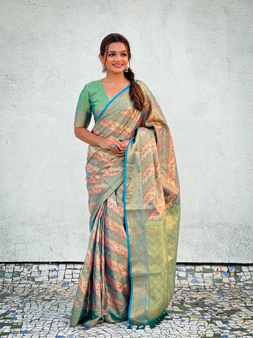Dharmavaram Silk Saree with Meenakari | Premium Wedding Silk Sarees Online (Green)