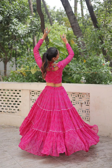 Navratri Lehenga Choli 2025 – Bandhej Print Designer Lehenga Set (Pink)