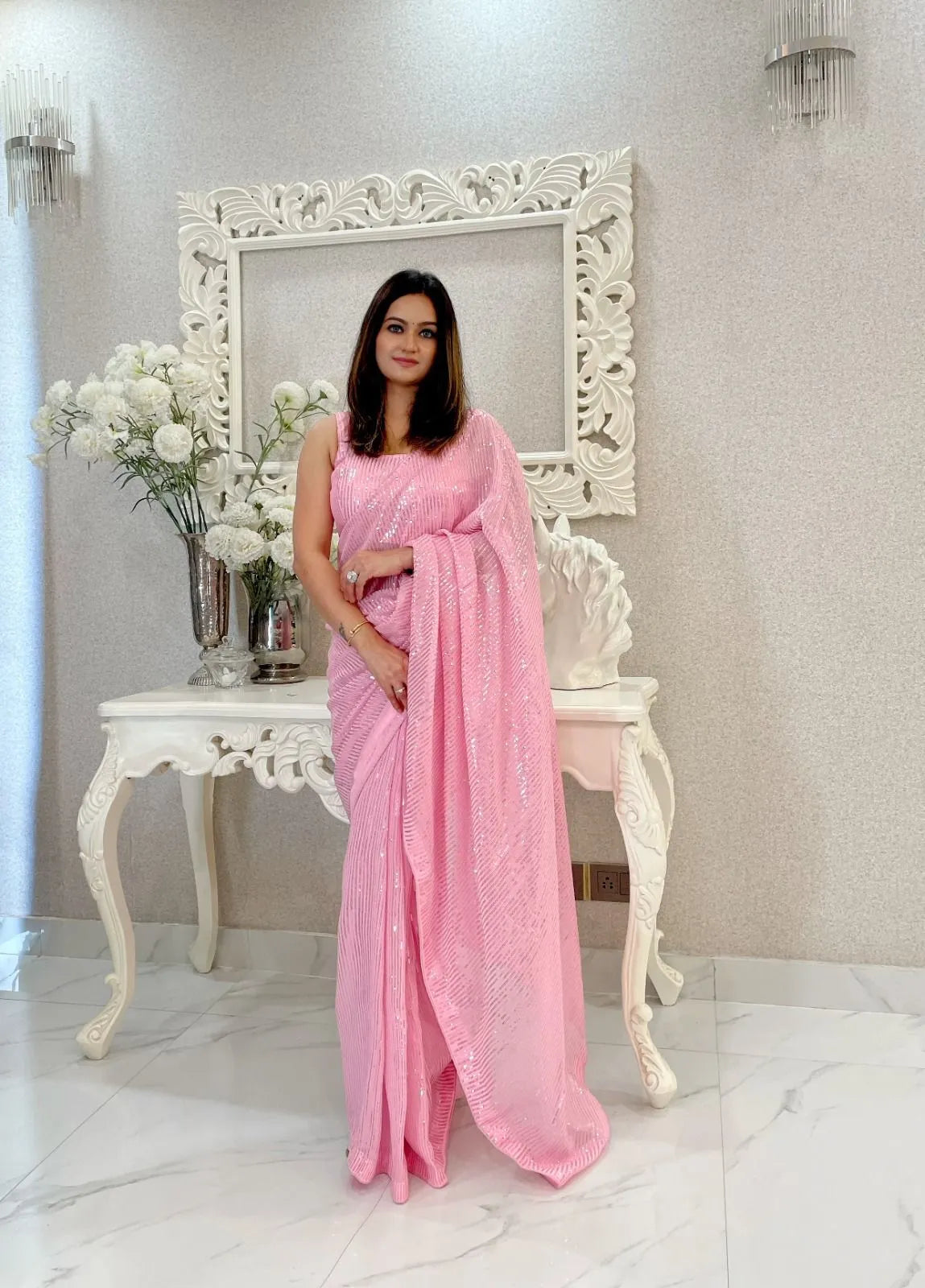 Buy Georgette Saree Online – Designer Party Wear & Wedding Collection (Pink)