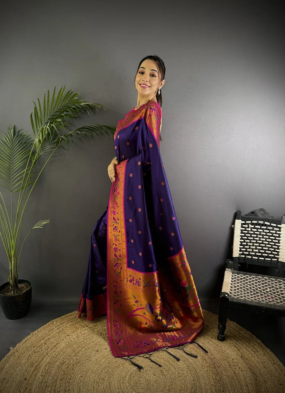 Pure Paithani Saree with Peacock & Deer Pallu – Traditional Maharashtrian Weave
