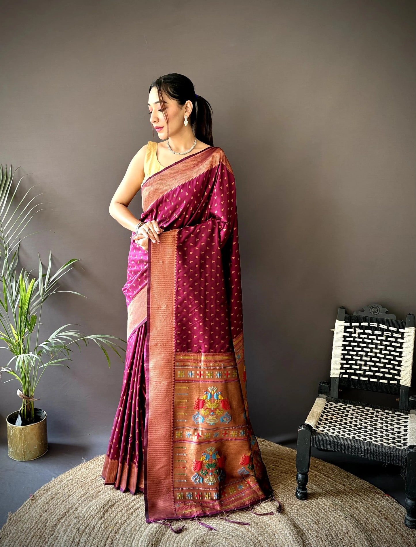 Pure Paithani Saree with Copper Zari & Designer Pallu – Soft Weave (Purple)